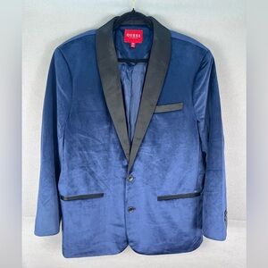 GUESS Navy Blue Velvet Tuxedo Blazer Black Satin Lapel Lined Size XXL